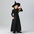 thumbnail image 4 of YWDJ Girls Long Casual Dresses Toddler Kids Halloween Girls Medieval Style Court Attire Witch Sorceress Party Clothing Dress Hat Set Black 8-9T, 4 of 9
