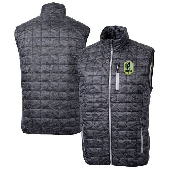 Men's Cutter & Buck Black Nashville SC Rainier PrimaLoft- Eco Insulated Printed Full-Zip Puffer Vest