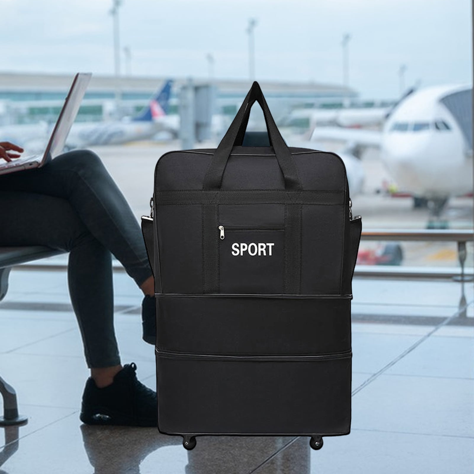 Eoperou Travel Luggage Bag - Multiple Compartments Large Capacity, Waterproof Tear-Resistant Duffel with Wheels