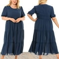 thumbnail image 3 of Bigersell Dresses for Women Fashion Summer Round Neck Short Sleeve Boho Solid Color Plus Size Beach Dress Cocktail Dresses Regular Wrap Dresses, Style 30107, Navy 4XL, 3 of 9