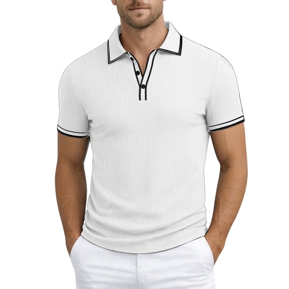 Telankuip Men's Knit Polo Shirts 2026 Summer Short Sleeve Quarter Zipper Polo Sweater Ribbing Pure Color Stretch Slim Fit Soft Comfortable Business Casual Pullover Tops 2-White XL