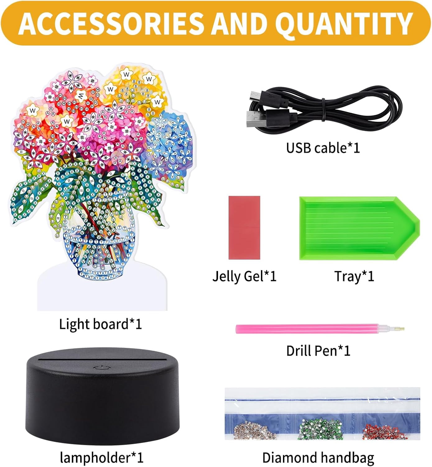 Flower Diamond Painting Night Light, Touch Lamp Desktop Ornament for Adults Beginners, Bedroom Living Room Decor