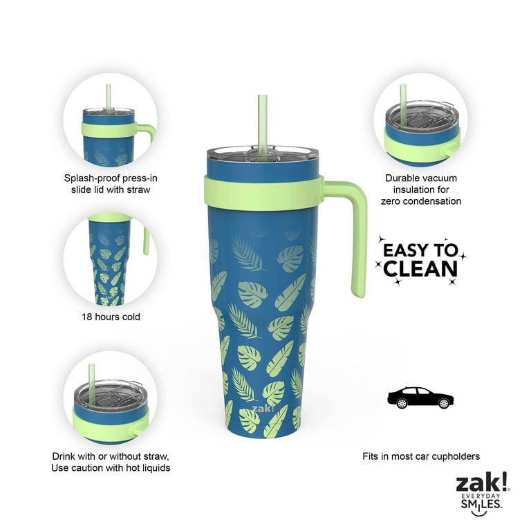 Zak Designs 40 Ounce Antimicrobial Stainless Steel Water Bottle, Bluebell 