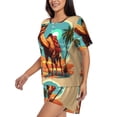 thumbnail image 2 of Fotbe Cool Camel Oasis Vibes Print Pajama Set for Women 2 Piece Loungewear Short Sleeve Tops and Shorts Set Soft Sleepwear-, 2 of 7