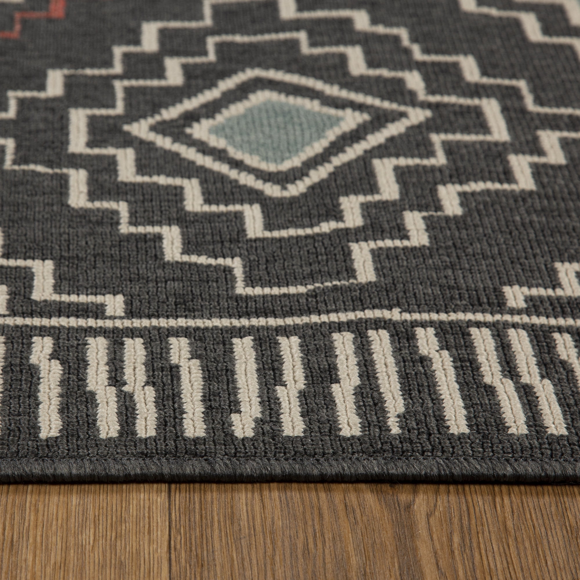 LR Home and Evette Rios Dora 8' x 9'9" Black Geometric Diamond Indoor/Outdoor Area Rug