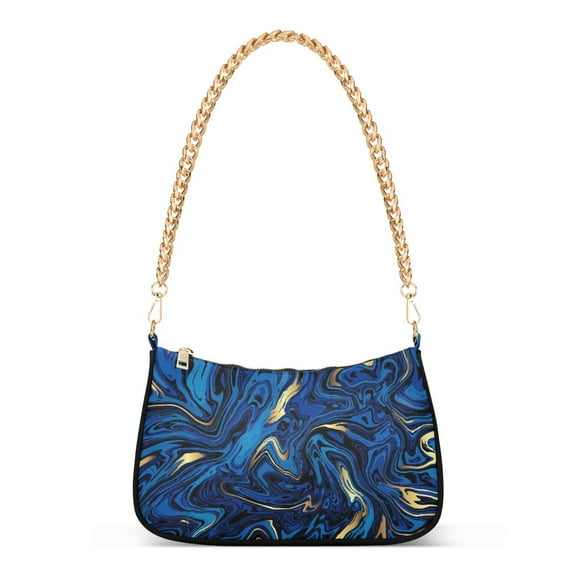 Golden Black Blue Marble Womens Chain Shoulder Bag Tote Handbag Clutch Hobo Purse with Zipper for Travel Casual