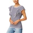 thumbnail image 2 of MAISON JULES $59 Womens New 1816 Navy Striped Ruffled Sleeveless Top XS B+B, 2 of 2