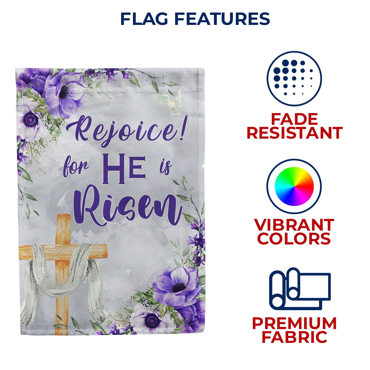 America Forever He is Risen Easter House Flag 28 x 40 inch Double Sided Rejoice Religious Cross Purple Pansy Flowers Small Spring Holiday Seasonal Easter Day Flags for Outdoor Yard Lawn Decoration