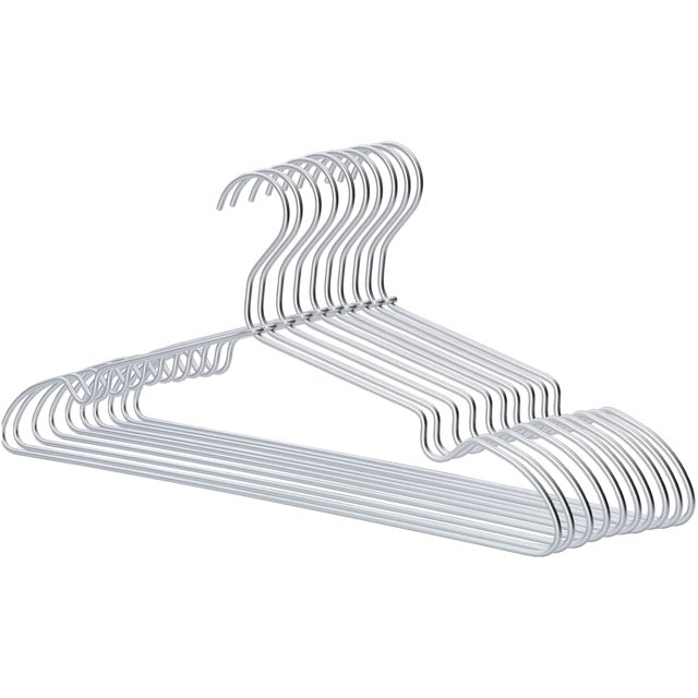 Perchas de metal de aluminio, paquete de 10 perchas resistentes y resistentes para camisas, abrigos y trajes, perchas ultradelgadas y livianas que ahorran espacio
