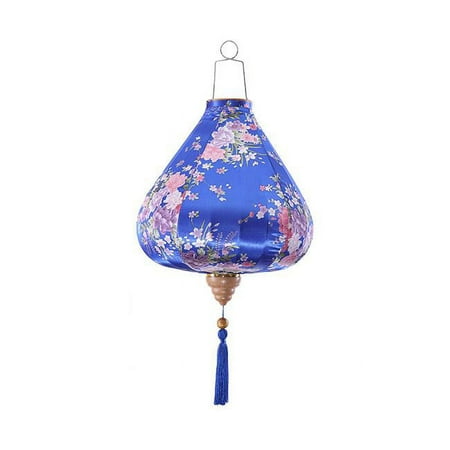 Panda Superstore 16 in. Chinese Cloth Lantern Painted Blue Flowers Creative Home Garden Hanging Decorative Lampshade, Multi Color