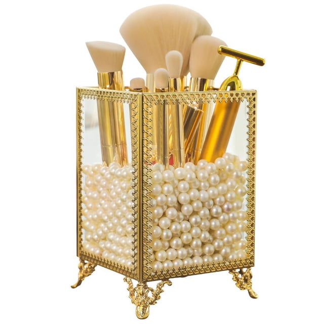Maquillage, Verre O Bronze Laiton, Porte-pinceaux doré., White Pearls Ormromra ZH-405