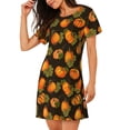 thumbnail image 2 of Pofeuu Orange Pumpkin Print Women's Loose Fit Short Sleeve Nightgown, Comfortable Sleep Dress for Women, Casual Lounge Sleepwear, Soft Cotton Sleep Dress, 2 of 6