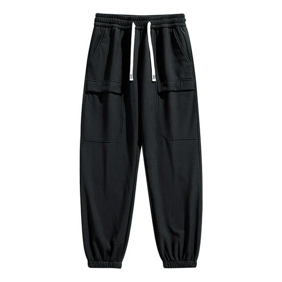 qucoqpe Men's Big & Tall Waterproof Fleece Lined Pants with Elastic Waist Plus Size Solid Color Casual Joggers Trousers