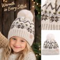 thumbnail image 2 of Trgacdwlo Girls Boys Christmas Knit Pom‑pom Beanie Hat Snowflake Pattern Warm Fold‑up Cuff Winter Hat Christmas Holiday Cap for Boys Girls Gift Daily Outdoor Wear, 2 of 4