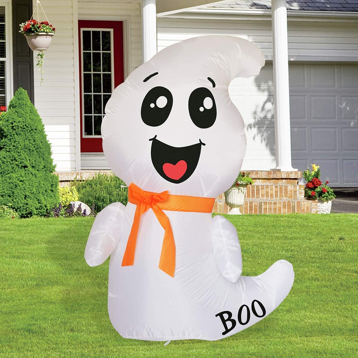Halloween Inflatable Decoration 4ft Hanging Happy Ghost with Built-in Bright LED Light Blow-up Yard Decoration COMIN Halloween Inflatables for Party/Indoor/Outdoor/Yard/Garden/Lawn Decoration 