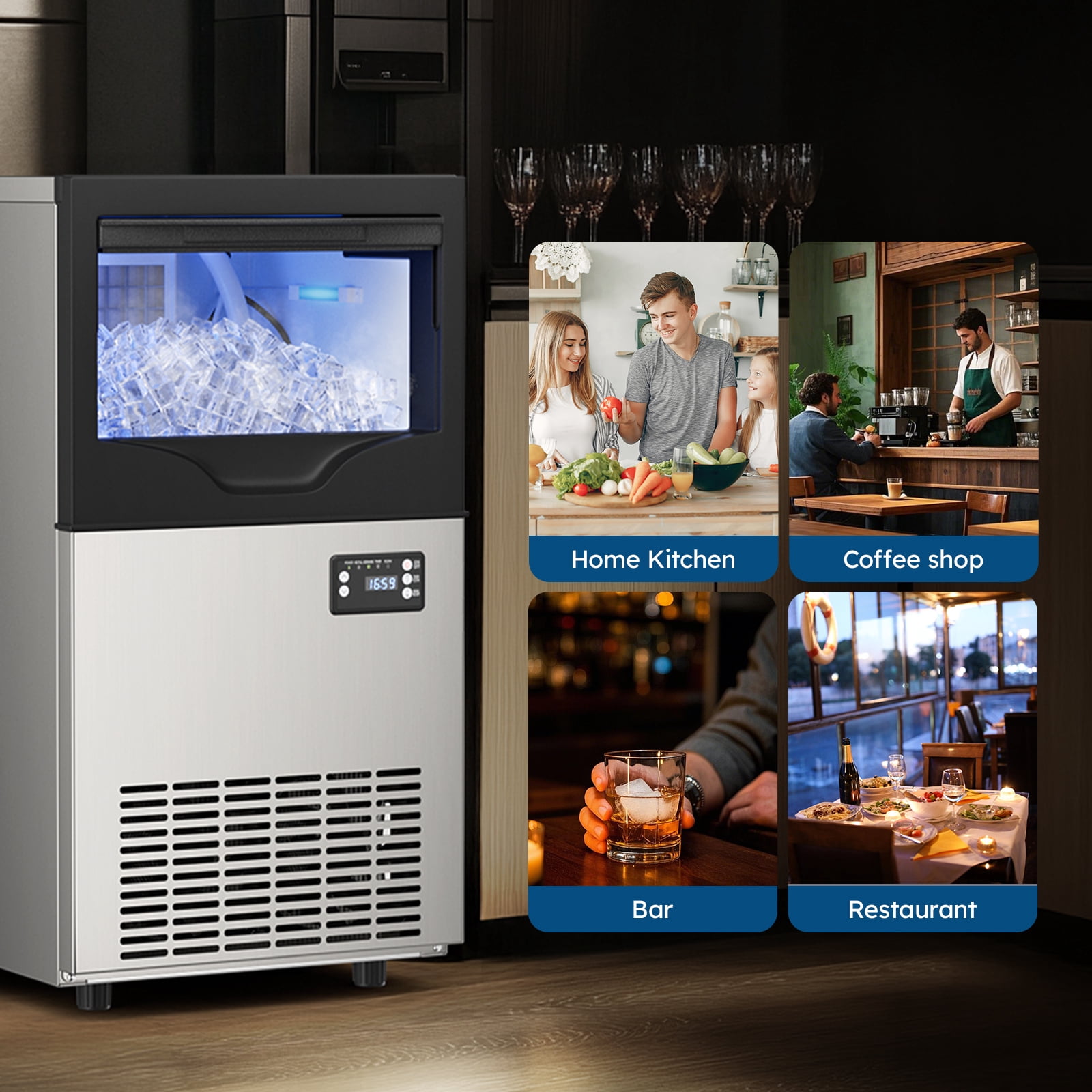 Ecojoy Commercial Ice Maker, 100Lbs/24H Under Counter Ice Machine, 33LBS Storage Bin