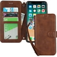 thumbnail image 2 of for iPhone Xs/iPhone X Wallet Case with Card Holder Slots,Kickstand Phone Cover Premium Leather Magnetic Closure Slim Flip Shockproof Wrist Strap Case for iPhone Xs 5.8",Brown, 2 of 14