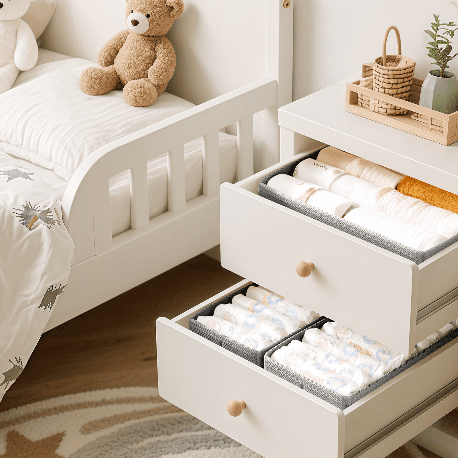 Criusia Drawer Organizer Clothes, Foldable Closet Organization and Storage for Nursery, Bedroom, Gray