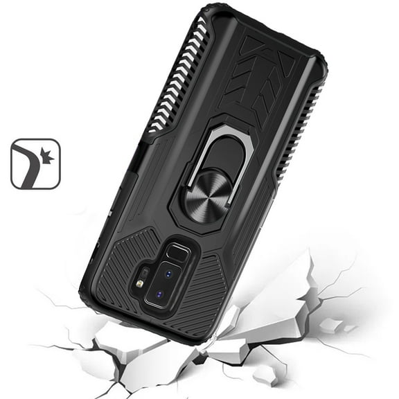 Phone Case for Samsung Galaxy S9  Military Grade Hybrid Heavy Duty 2 in 1 Protective Hard PC and Silicone with Ring Stand Holder Cover for Galaxy S9 Plus - Black