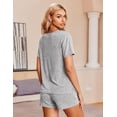 thumbnail image 6 of Ekouaer Womens 2 Piece Lounge Sets Summer Two Piece Outfits Ribbed Knit V Neck Short Sleeve Tee and Pockets Shorts Sets, 6 of 7