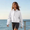 thumbnail image 2 of Resicozy Women Cropped Raglan Half Zip Hoodie Long Sleeve Pullover Slim Casual Street Fall Sweatshirts with Pockets White XL, 2 of 6