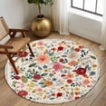 thumbnail image 3 of Watercolor Flowers Round Rug 5ft Washable Circle Kitchen Rugs Non Slip Rustic Spring Floral Botanical Beige Large Area Rug Indoor Floor Carpet for Bedroom Living Room Home Office Dining Room Nursery, 3 of 8