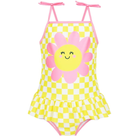 Harry Bear Girls Flower Print Swim Suit Yellow Sizes 2T-8