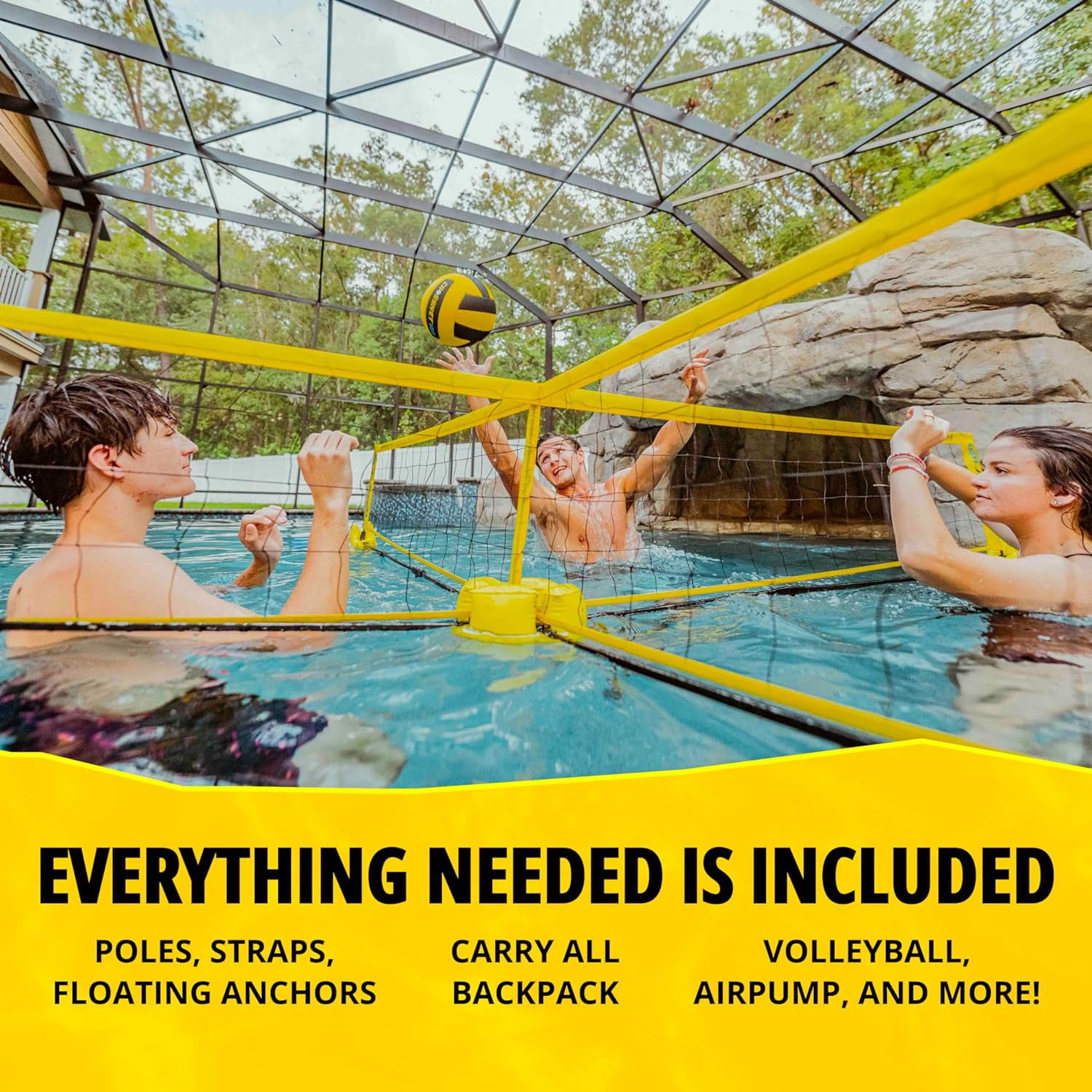 CROSSNET H2O Volleyball Pool Game for Adults and Kids - Four Square Net Pool Game - Quick Assemble & Portable - Volleyball Set for Inground Pools - Perfect Pool Toys for All Families W/Accessories