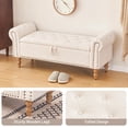 thumbnail image 3 of HomePerch 51" Storage Bench for End of Bed, Button Tufted Upholstered Ottoman Bench with Hidden Storage and Wood Legs, Bedroom Entryway Window Seat Bench, Beige, 3 of 9