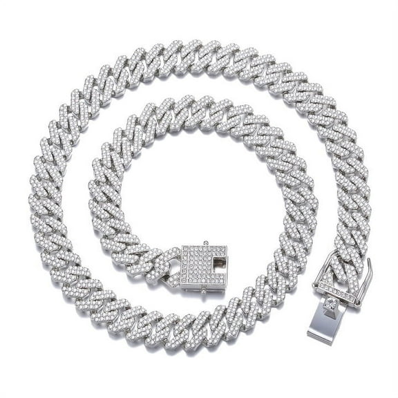 Cuban Link Chain for Mens, Iced Out Miami Cuban Necklace Bling Diamond Hip Hop Jewelry for Women,Silver， 20in