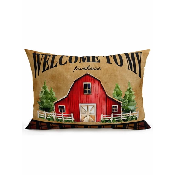 1 Pack Outdoor Throw Pillow, Farmhouse Waterproof Pillow with Insert Included, Vintage Country Cabins Pine Trees Brown Decorative Accent Cushion Lumbar Pillows for Patio Porch, 12 x 20 In