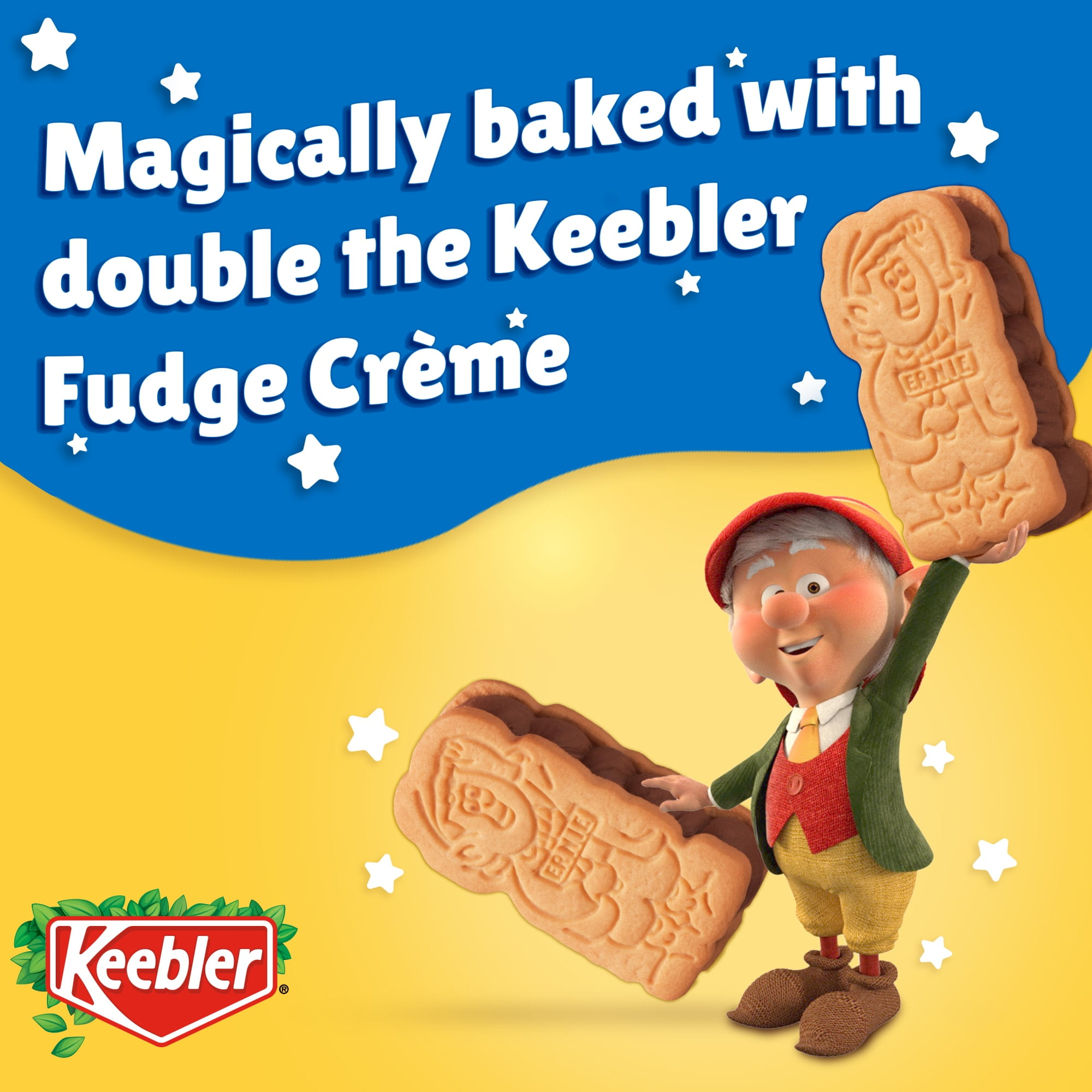 (12 pack) Keebler E.L. Fudge Double Stuffed Elfwich Cookies, Sandwich Cookies Stuffed with Crème Filling, 13 oz