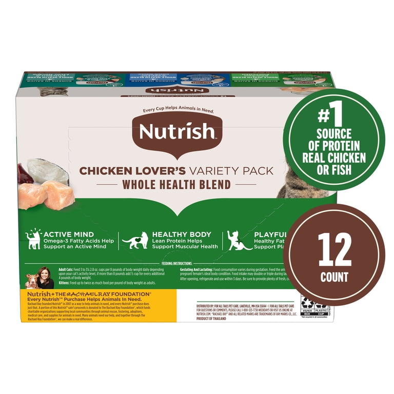 Nutrish Wet Cat Food Variety Pack 2.8 oz Cups with Real Chicken