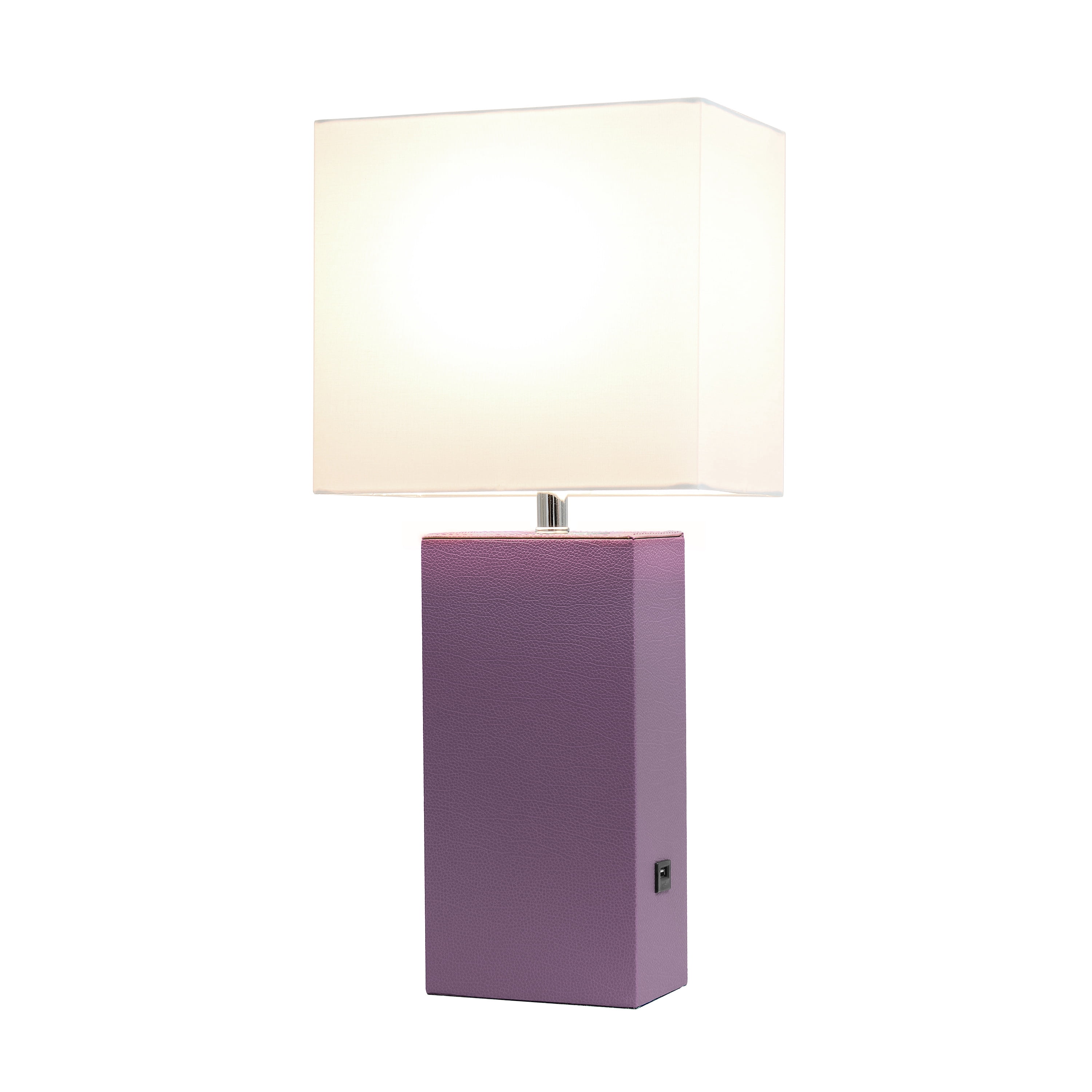 Lalia Home 21" Leather Modern Bedside Table Lamp with USB Port and LED Bulb, Purple