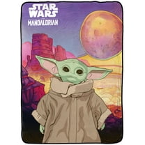 The Mandalorian Baby Yoda The Child 62x90 Plush Blanket, 100% Microfiber, Multi-Color