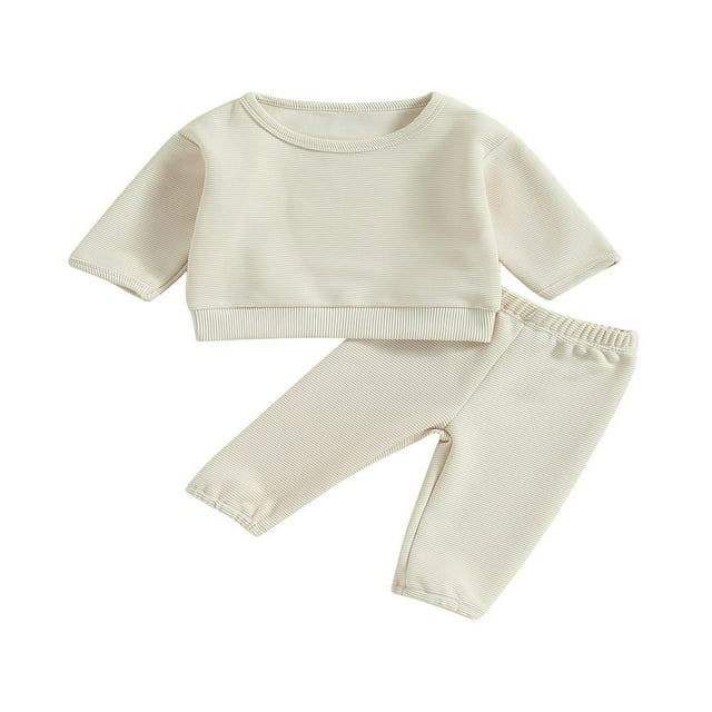 Baby Boys 2PCS Pants Sets Long Sleeve Neck Sweatshirt Tops Solid Color Pants Sets