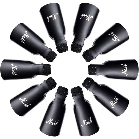 RAGUPEL Nail Polish Remover Clips Set, Nail Art Gel Cap Soak Clip UV Manicure Soaking Away Nail Clips Gel Polish Remover Wrap Tool Black Pack of 10