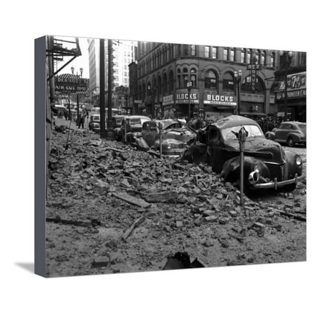Earthquake Damage in Pioneer Square - Seattle, WA Stretched Canvas Print Wall Art By Lantern