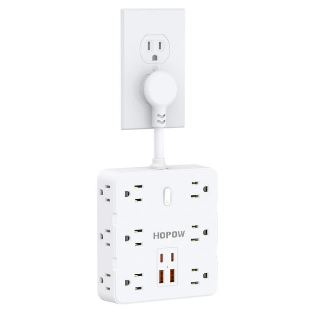Cable de extensión corto Power Strip HOPOW de 10 cm, 12 AC, 4 USB