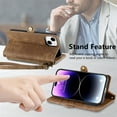 thumbnail image 6 of SaniMore for iPhone 15 Plus (6.7" 2023) Case, PU Leather Embossed Lines with Wrist Strap Zipper Cash Pocket Card Slots Magnetic Flip Stand Full Protective TPU Shell Anti-drop Business Design - Brown, 6 of 14
