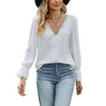 thumbnail image 3 of Deago Women's Puff Long Sleeve Shirts Lace V Neck T-Shirts Loose Dressy Casual Work Blouses Fall Tops Trendy Clothes (White, 2XL), 3 of 9