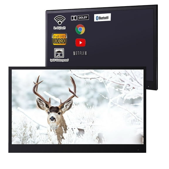 Soulaca 22 inches Black Color Waterproof Bathroom Smart LED TV Built-in WiFi Bluetooth Android DTV ATSC New Model