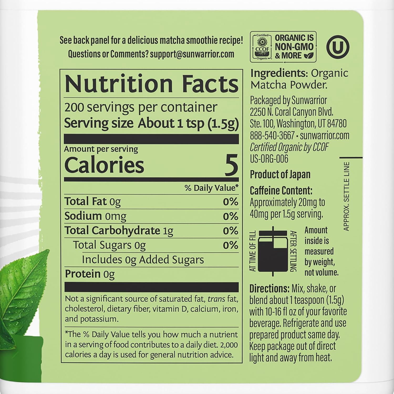 Sunwarrior Organic Matcha Powder | 225 Servings