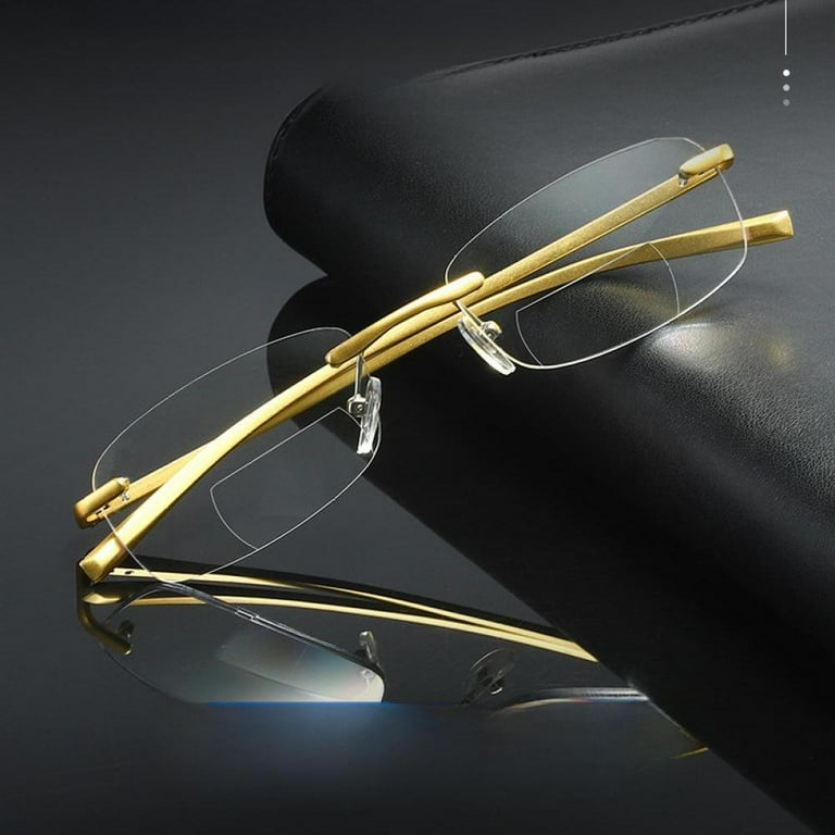 Gold Frameless Business Reading Glasses Ultralight Aluminum