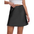 thumbnail image 3 of QAFOPEH Women's Satin Mini Skirt Solid Color High Waist A Line Party Skirt, 3 of 5