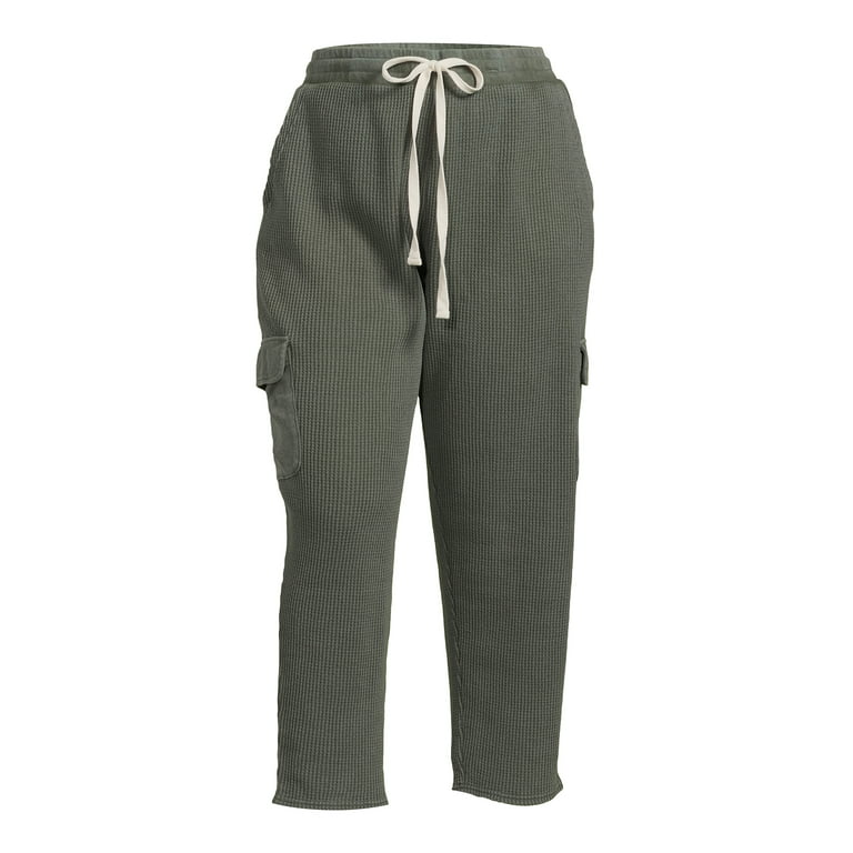 Terra & Sky Women's Plus Size Pull On Waffle Knit Cargo Pants, 27” Inseam 