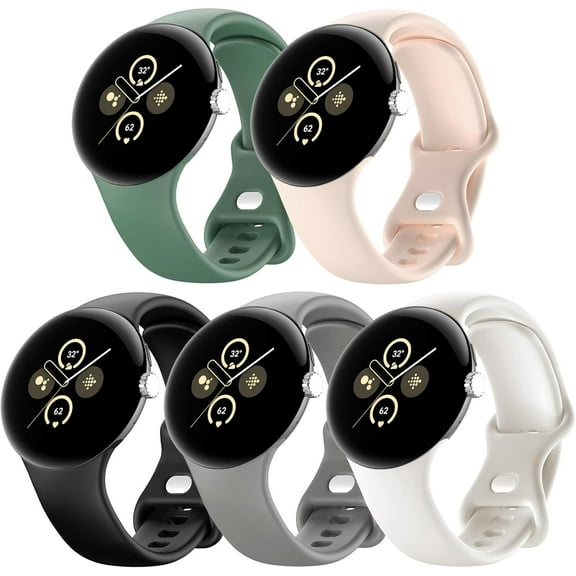 KOMI 5 Pack Band Compatible with Google Pixel Watch 3 41mm/Pixel Watch 2/1, Soft Silicone Sport Watch Bands Replacement Watch Strap Bracelet for Google Pixel Watch Smartwatch Accessories