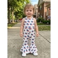 thumbnail image 6 of BemeyourBBs Toddler Baby Girls 4th of July Outfit Patriot Independent Day Summer Romper Clothes One Piece Jumpsuit Bell Bottoms Casual Slim Fit American Flag Print Halter Neck Backless Overalls, 6 of 9