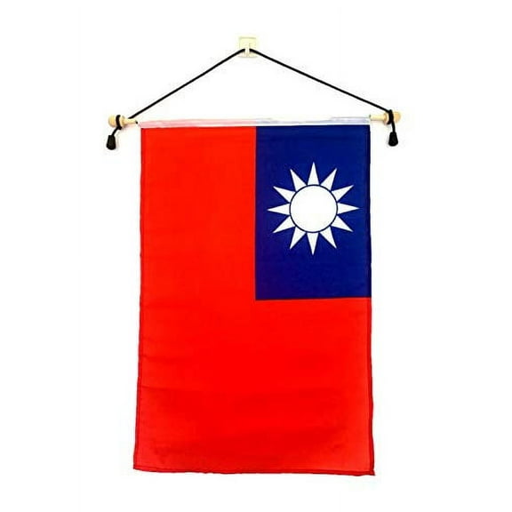 Taiwan 12"x18" Polyester Wall Banner Flags, 12 x18 Taiwanese Wall or School Flag Mounted on a Birch Wood Banner Pole, Much Larger Than Mini 4"x6" Banner Flags