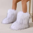 thumbnail image 5 of Hinvhai Women Fuzzy Fluffy Mid Calf Round Toe Snow Boots Women's Fashion Comfy Winter Boots Plush Warm Short Flat Heel Mid-Calf Shoes White 9.5(43), 5 of 8